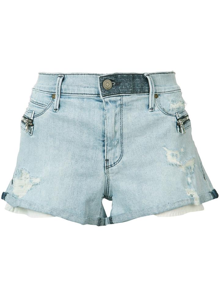 Rta - Vincent Hip Zip Short - Women - Cotton/polyurethane - 26, Blue, Cotton/polyurethane