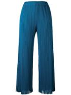 Pleated Cropped Trousers - Women - Polyester - 5, Blue, Polyester, Pleats Please By Issey Miyake