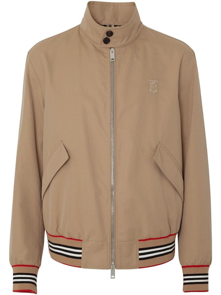 Burberry Icon Stripe Detail Cotton Gabardine Harrington Jacket -