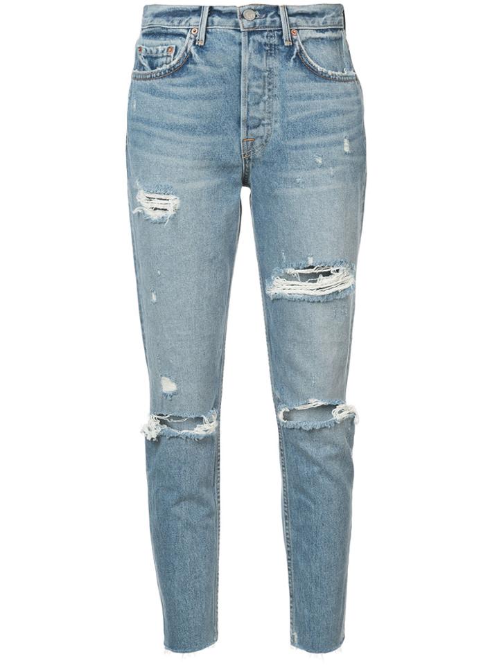 Grlfrnd Karolina Distressed Crop Jeans - Blue
