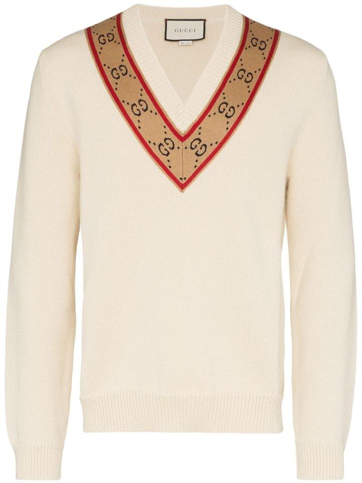 Gucci Gg V-neck Sweater - Neutrals