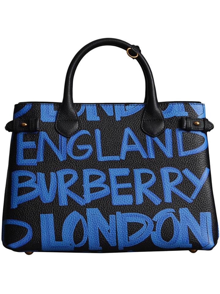 Burberry The Medium Banner In Graffiti Print Leather - Black