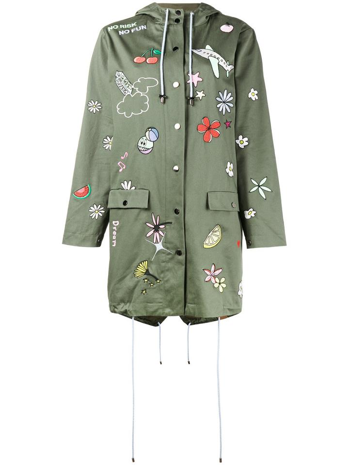 Mira Mikati Embroidered Hooded Parka, Women's, Size: 42, Green, Cotton/polyester