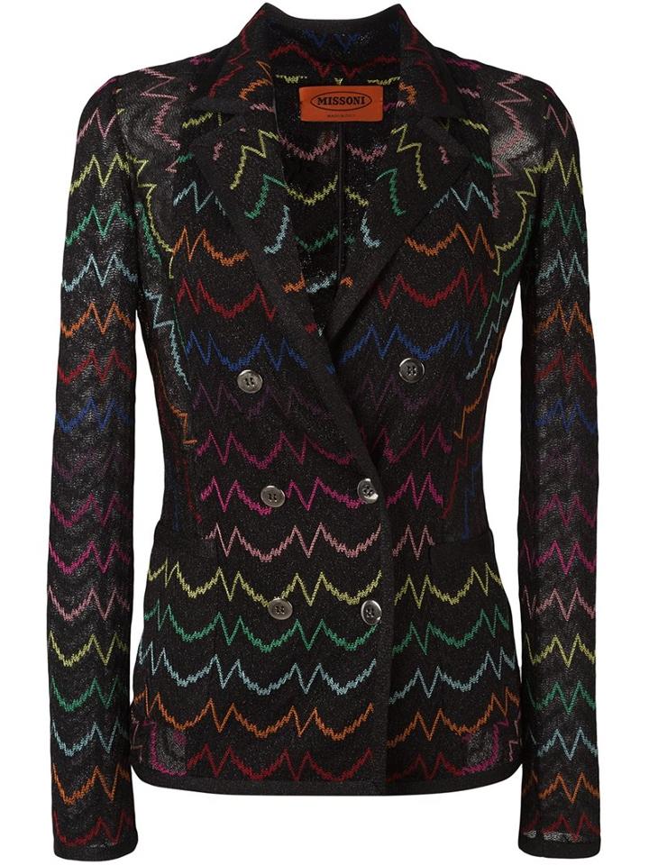 Missoni Double Breasted Embroidered Blazer, Women's, Size: 44, Black, Rayon/cupro/polyester