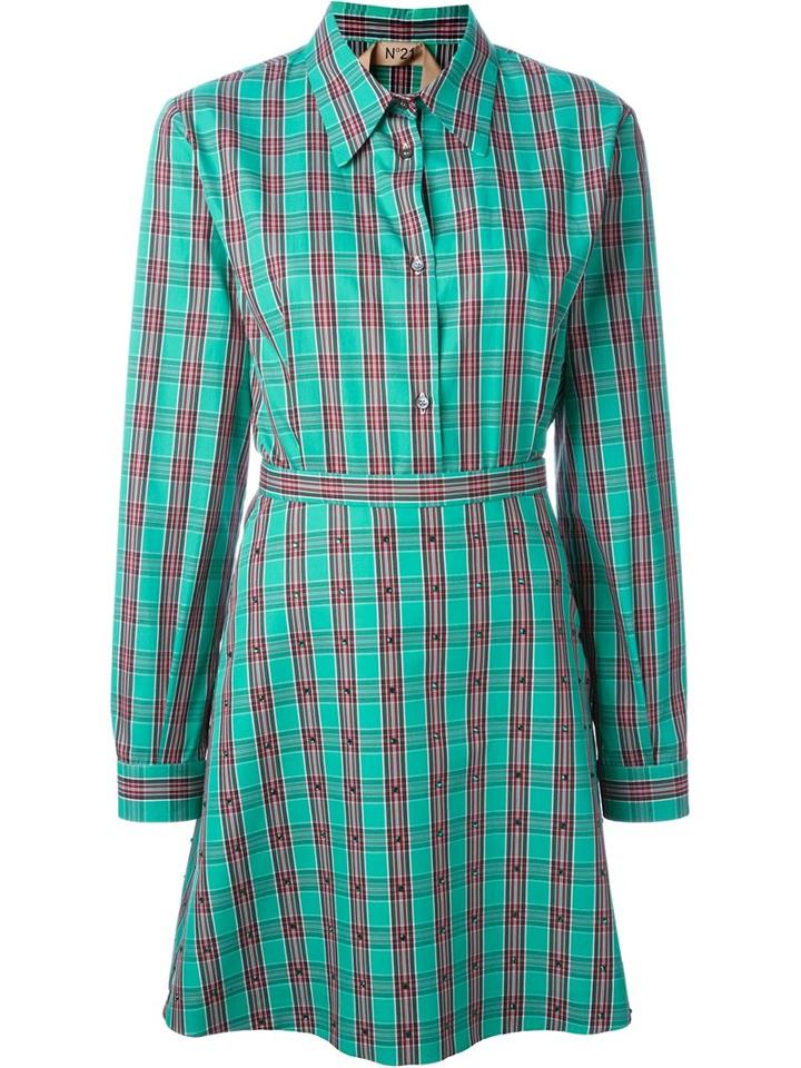 No21 Check Print Flared Shirt Dress