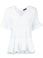 Twin-set - Ruffled V-neck T-shirt - Women - Cotton - Xs, White, Cotton