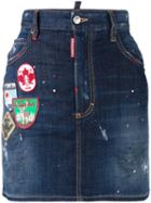 Dsquared2 - Patch Applique Denim Mini Skirt - Women - Cotton/spandex/elastane - 38, Blue, Cotton/spandex/elastane