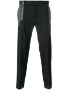 Les Hommes Contrast Cuts Casual Trousers - Black