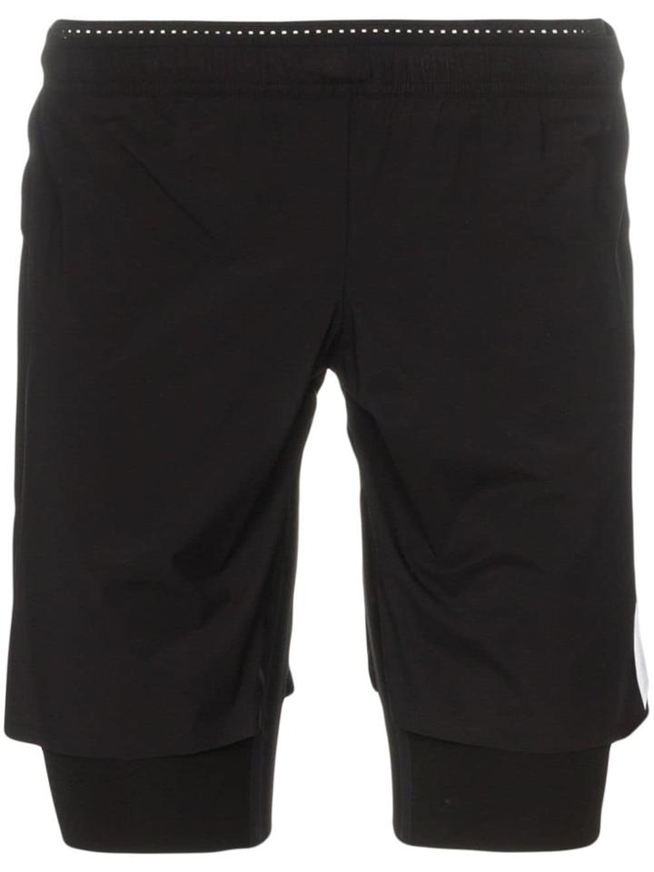 Satisfy Double-layer Logo Label Track Shorts - Black