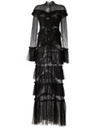 Jonathan Simkhai Sheer Lace Ruffled Maxi Dress, Women's, Size: 6, Black, Nylon/rayon/polyester