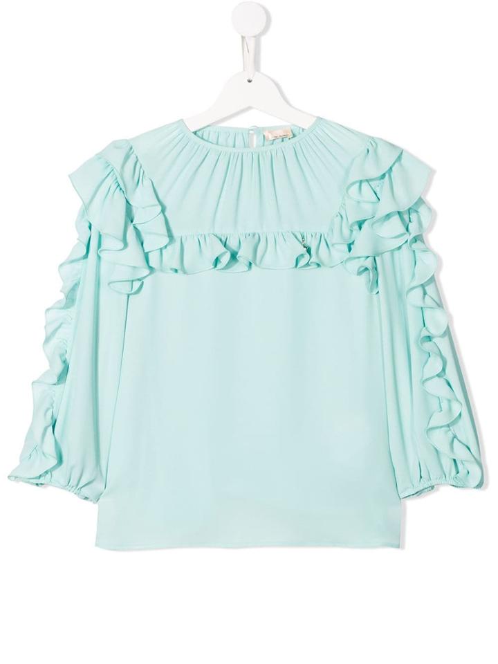 Elisabetta Franchi La Mia Bambina Teen Ruffle-trimmed Blouse - Green