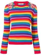 Twin-set Floral Embroidered Striped Sweater - Multicolour