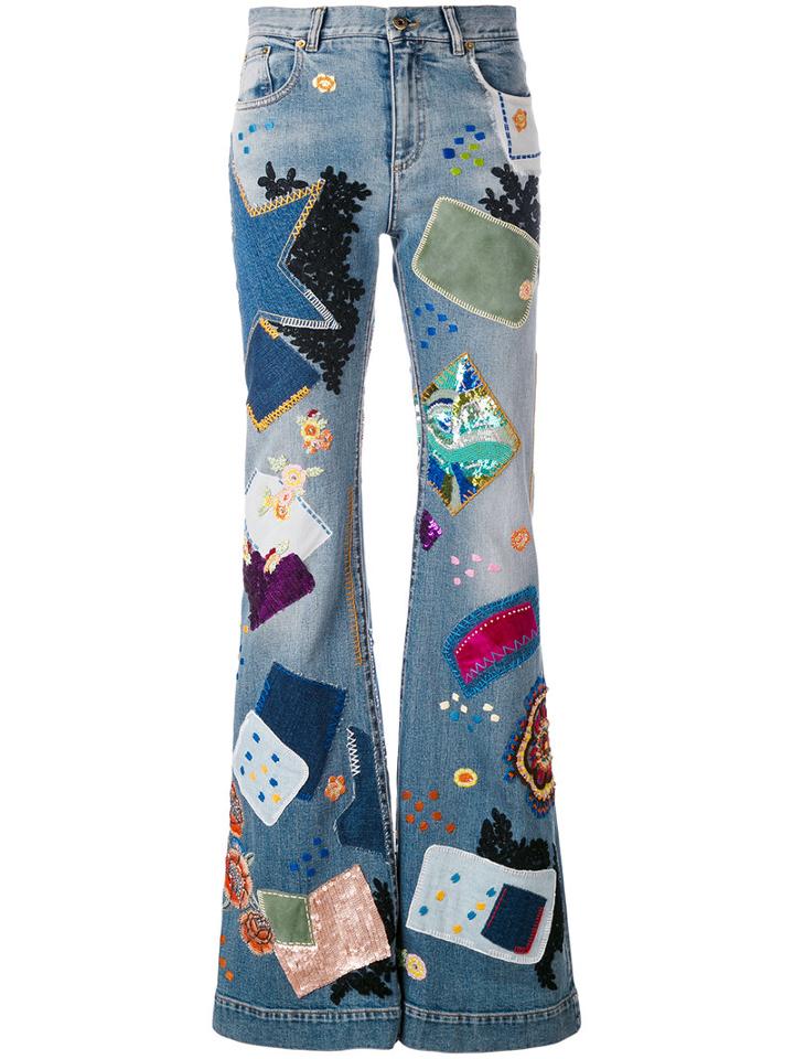 Roberto Cavalli - Patchwork Flared Jeans - Women - Cotton/spandex/elastane - 40, Blue, Cotton/spandex/elastane