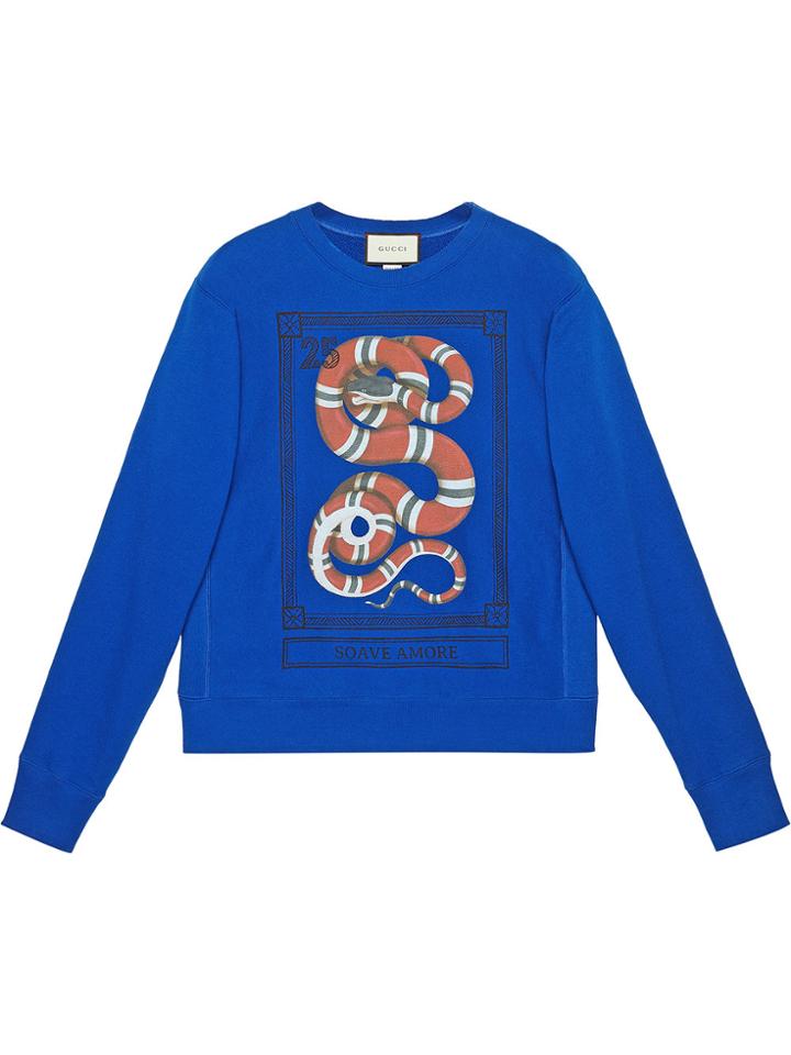 Gucci Cotton Sweatshirt With Kingsnake Print - Blue