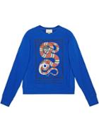 Gucci Cotton Sweatshirt With Kingsnake Print - Blue