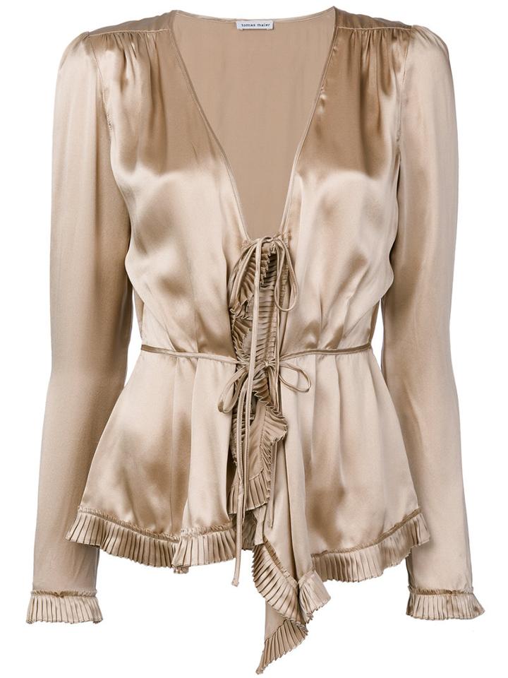 Tomas Maier - Tied Ruffled Blouse - Women - Silk - 4, Nude/neutrals, Silk
