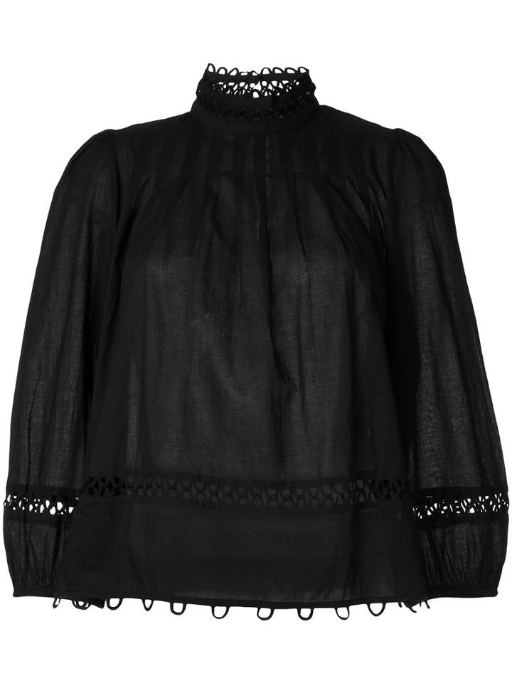 Apiece Apart Lace Trim Blouse, Women's, Size: 4, Black, Cotton