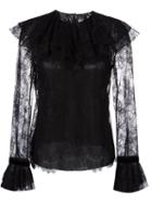Philosophy Di Lorenzo Serafini Lace Ruffle Front Blouse, Women's, Size: 42, Black, Polyamide/polyester