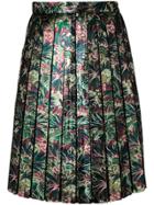 Msgm Metallic Floral Pleated Skirt - Multicolour
