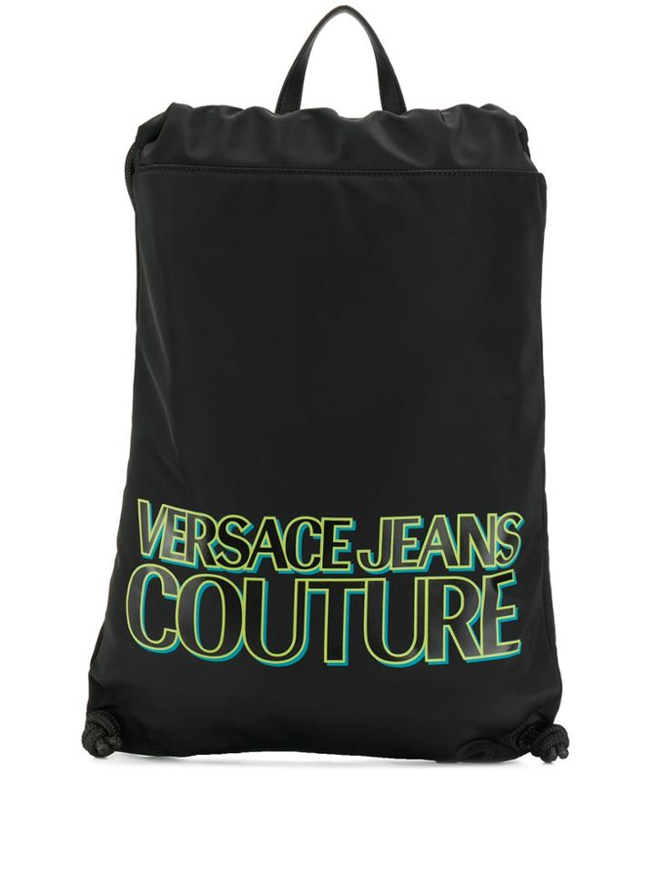 Versace Jeans Couture Leather Look Drawstring Backpack - Black