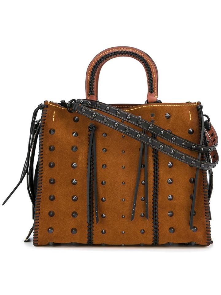 Coach Studded Tote Bag, Women's, Brown, Suede/leather