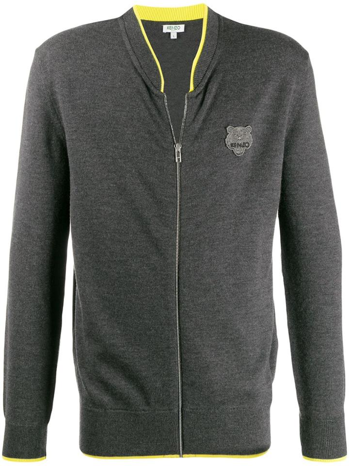 Kenzo Contrast Piped Trim Zip-up Jacket - Grey