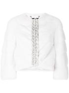 Cara Mila Panelled Cropped Rhinestone Embellished Jacket - White