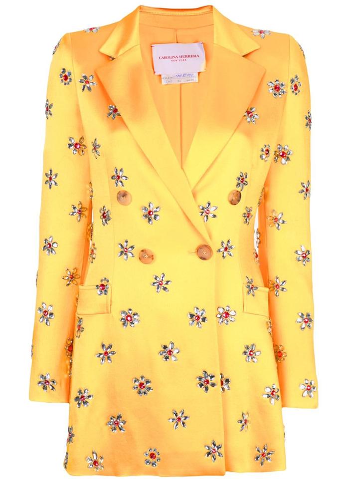 Carolina Herrera Embellished Double Breasted Blazer - Yellow