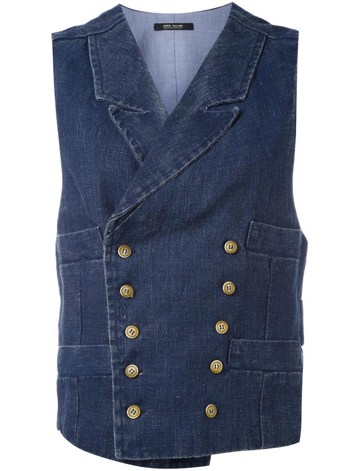 Ermanno Gallamini - Metallic Embellished Waistcoat - Women - Cotton/linen/flax - M, Blue, Cotton/linen/flax