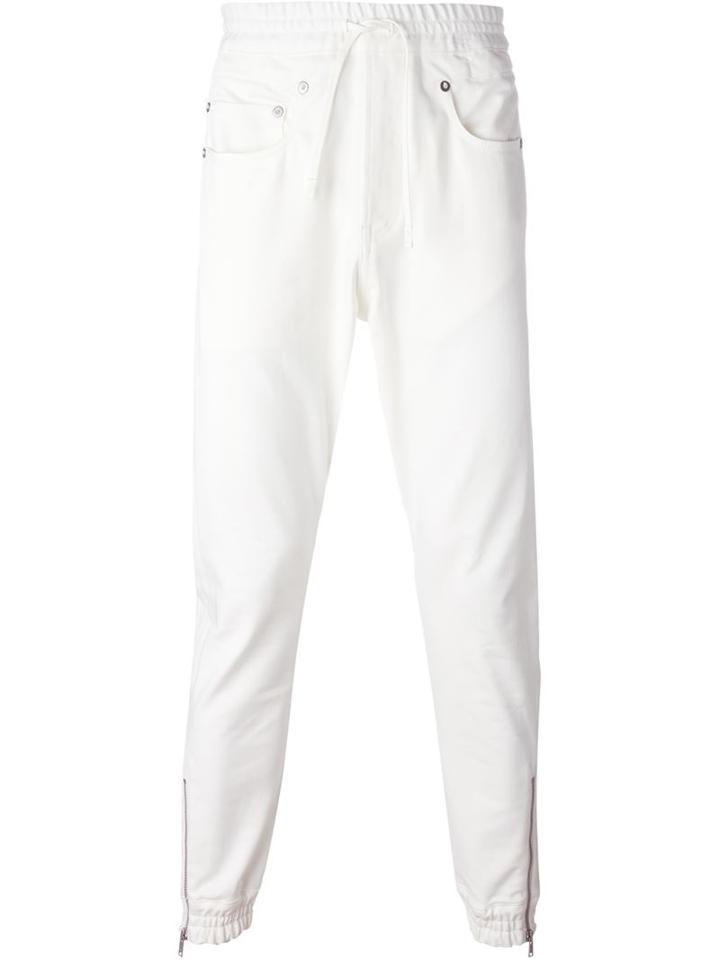 R13 Drawstring Jeans, Men's, Size: S, White, Leather/cotton/spandex/elastane