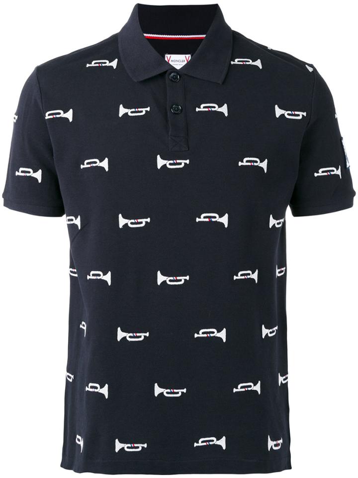 Moncler Gamme Bleu Trumpet Print Polo Shirt - Blue