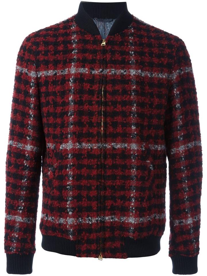 Etro Checked Bomber Jacket, Men's, Size: Small, Red, Polyamide/viscose/wool/alpaca
