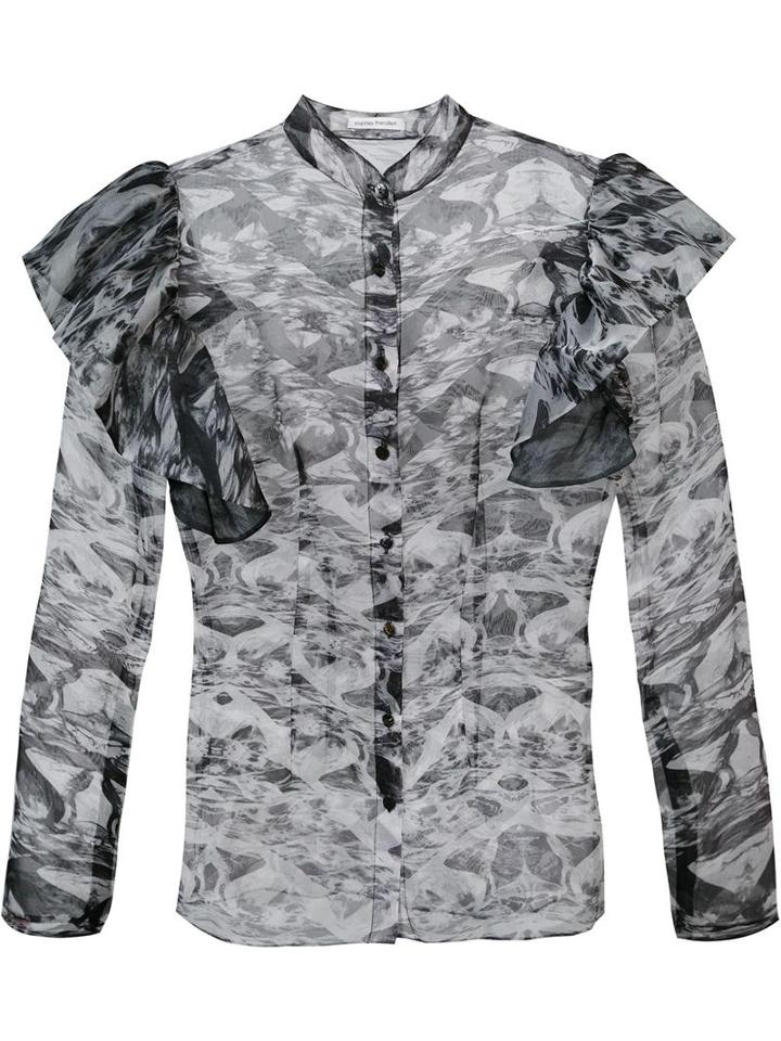 Sophie Theallet Sheer Ruffled Shoulders Blouse, Women's, Size: 4, Grey, Silk