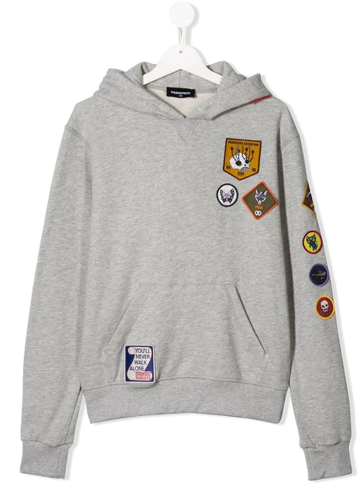 Dsquared2 Kids Logo Patch Hooded Sweatshirt - Grey