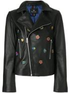 Ps By Paul Smith Kyoto Floral Embroidery Biker Jacket - Black
