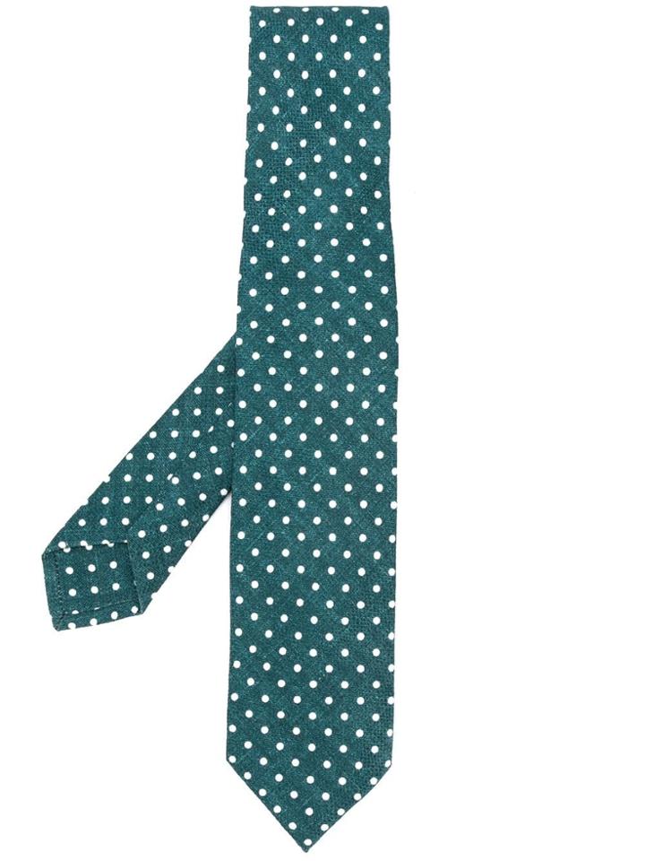 Barba Polka Dot Print Tie - Green