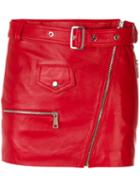 Manokhi - Belted Short Skirt - Women - Leather/polyester/viscose - 38, Red, Leather/polyester/viscose