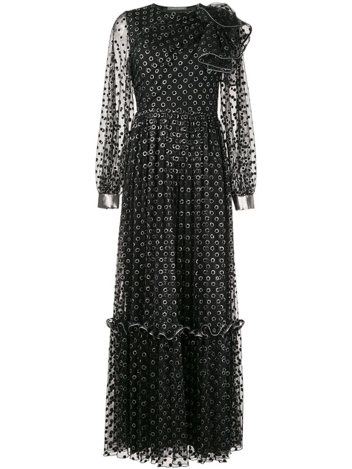 Alberta Ferretti Long Polka Dot Dress With Ruffles On Sleeve - Black