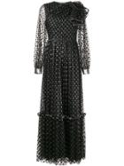 Alberta Ferretti Long Polka Dot Dress With Ruffles On Sleeve - Black