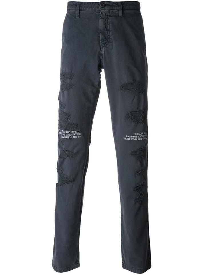 Off-white Stretch Frayed Straight Jeans, Men's, Size: 32, Grey, Cotton/spandex/elastane