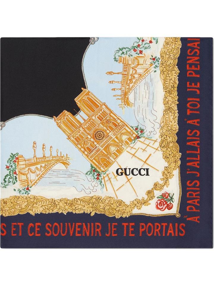 Gucci Scarf With Memories Of Paris Print - Blue