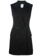 Dkny Pinstripe Blazer-style Playsuit, Women's, Size: 4, Black, Linen/flax/viscose/polyester/polyester