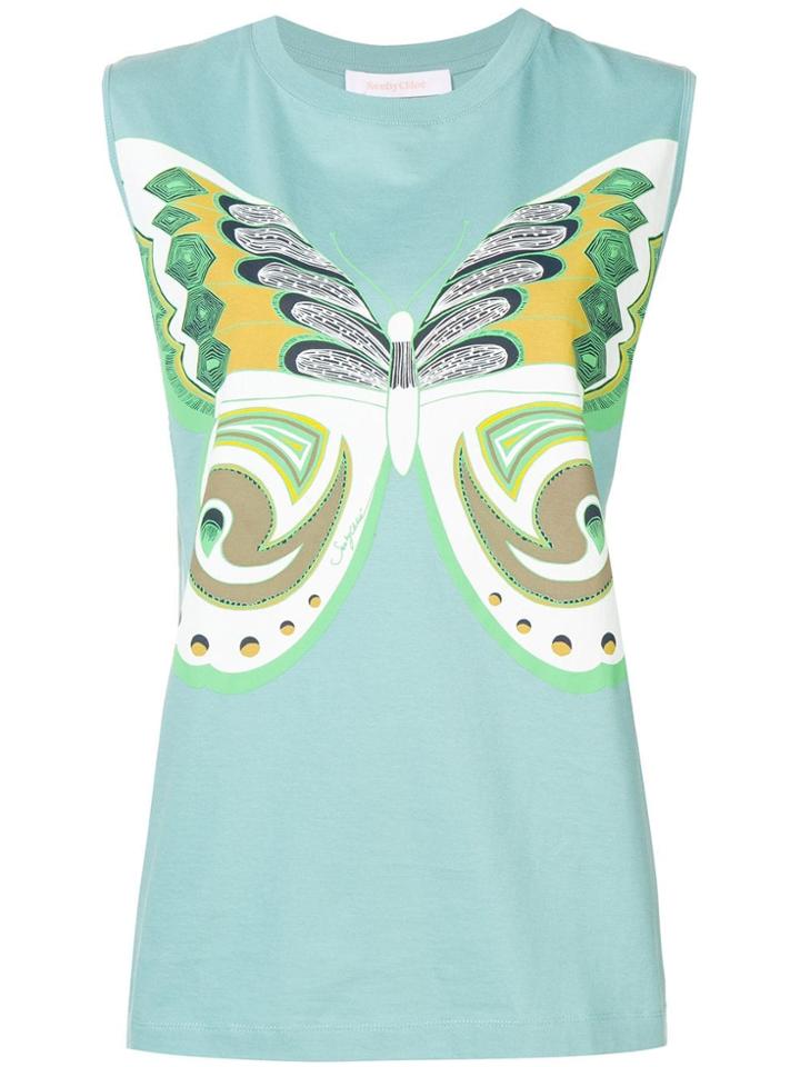 See By Chloé Sleeveless Butterfly Motif Top - Blue