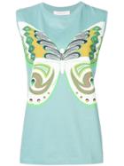 See By Chloé Sleeveless Butterfly Motif Top - Blue