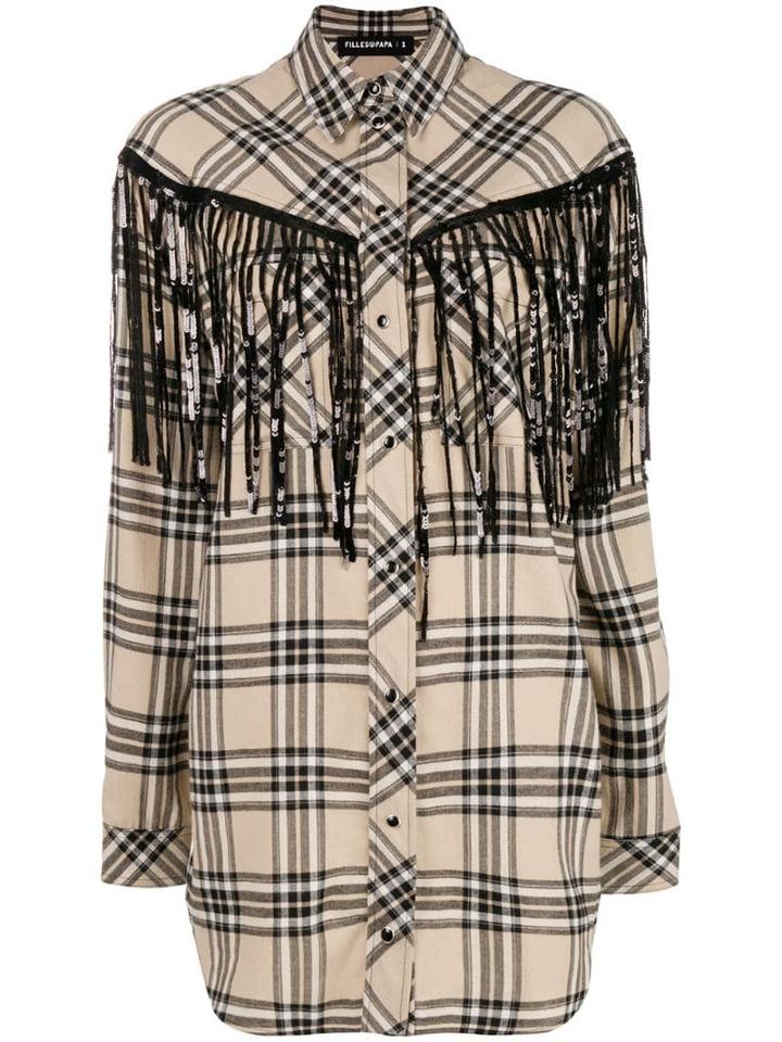 Filles A Papa Fringed Checked Shirt - Neutrals