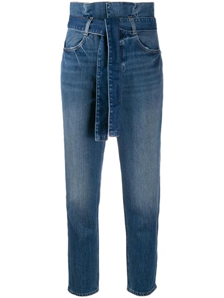 Frame Belted Pleated Pegged Jean - Blue