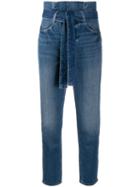 Frame Belted Pleated Pegged Jean - Blue