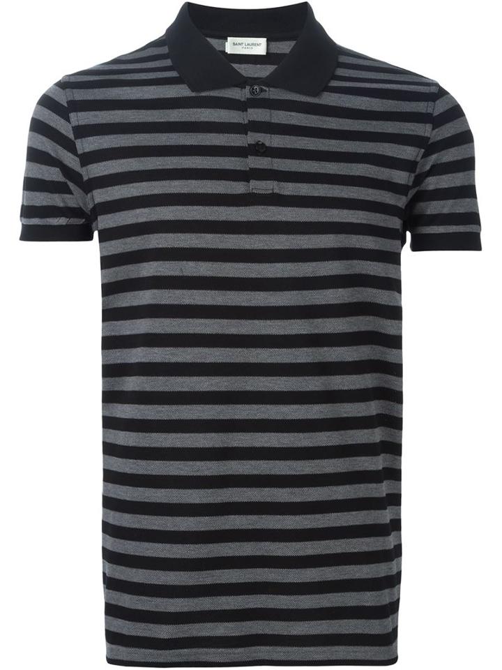 Saint Laurent Striped Polo Shirt, Men's, Size: S, Grey, Cotton