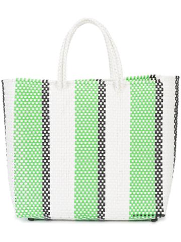 Truss Nyc - Striped Tote Bag - Women - Polypropylene - One Size, White, Polypropylene