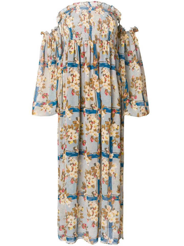 Semicouture Shirred Off The Shoulder Floral Maxi Dress - Multicolour